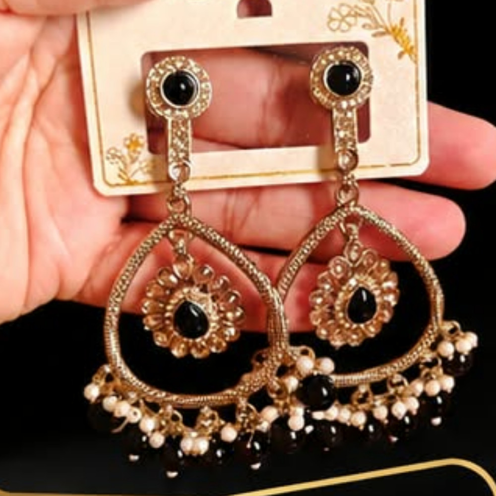 Kundan Hoop Earrings Black